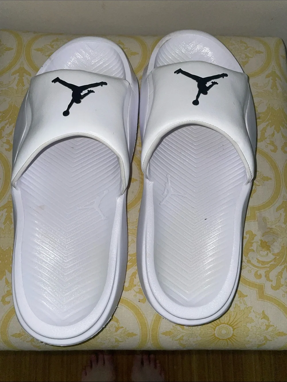 Nike White Slides with Black Jumpman Logos